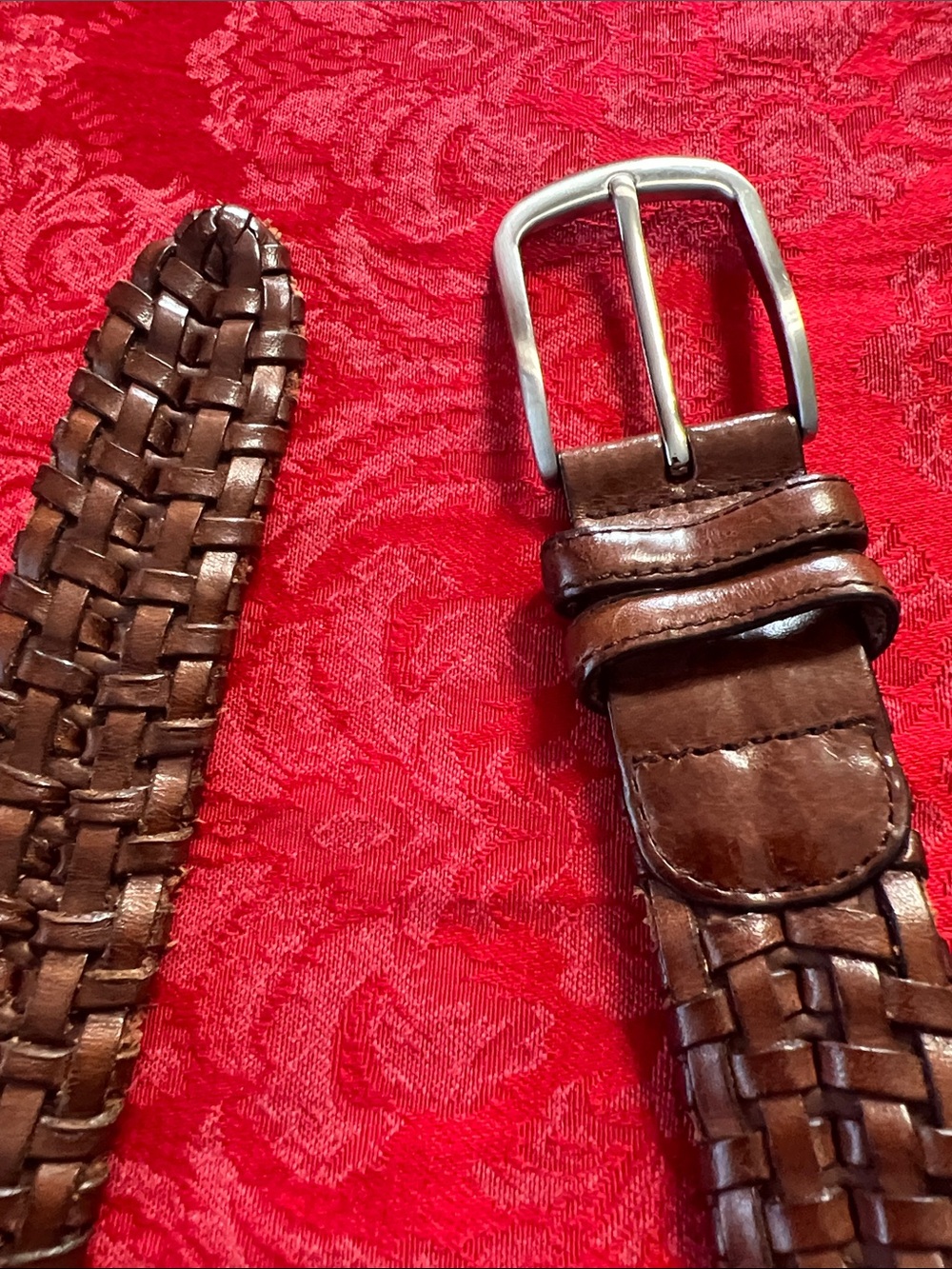 JM Collection Brown Woven Leather Belt Men’s 38-40 Braided Genuine Leather